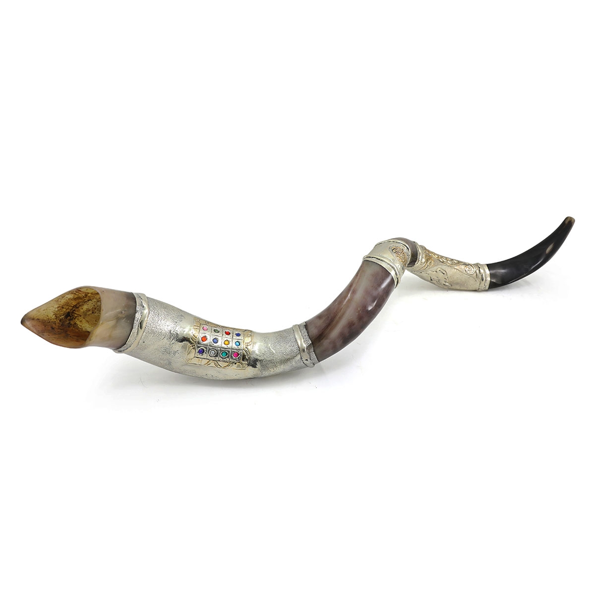 Sterling Silver Plated Yemenite Kudu Shofar – Hoshen and Menorah (Choice of Sizes) main product photo