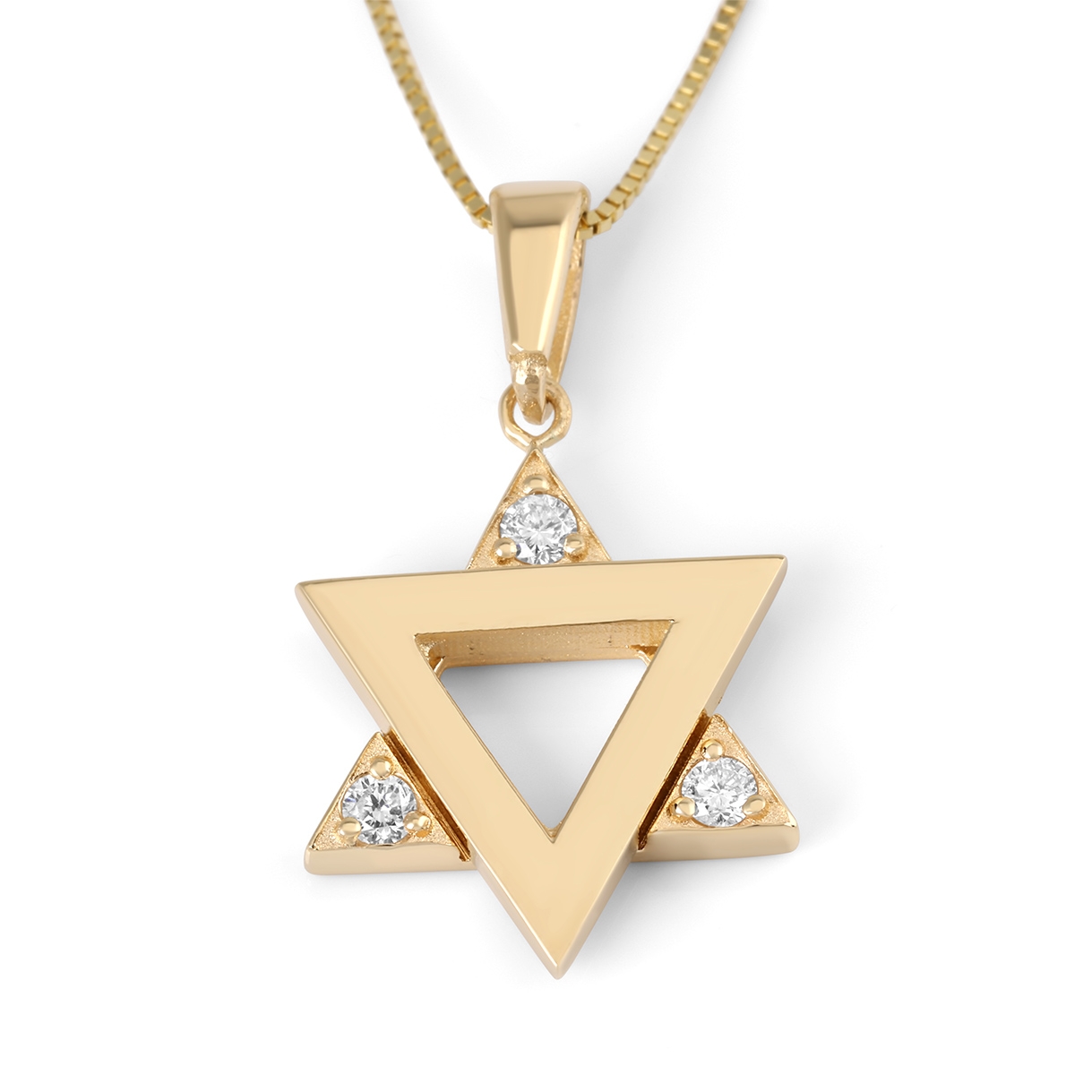 Modern 14K Gold Star of David Pendant Necklace With White Diamonds - Yellow or White Gold main product photo