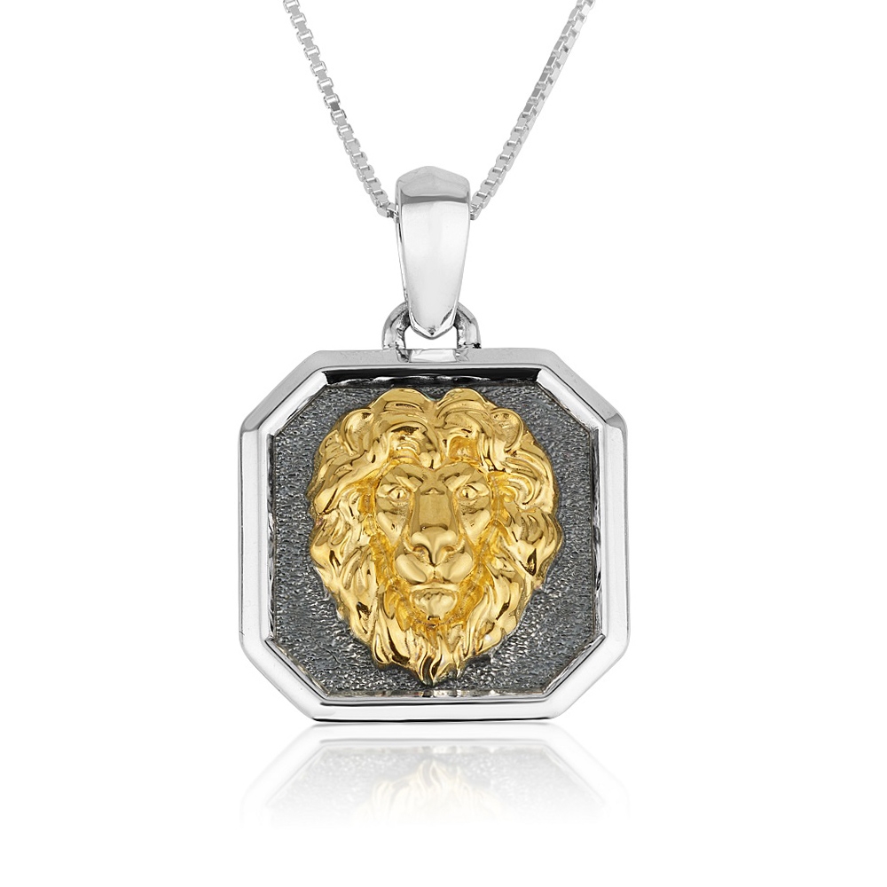 Gold Plated Lion of Judah atop Sterling Silver Necklace Pendant main product photo