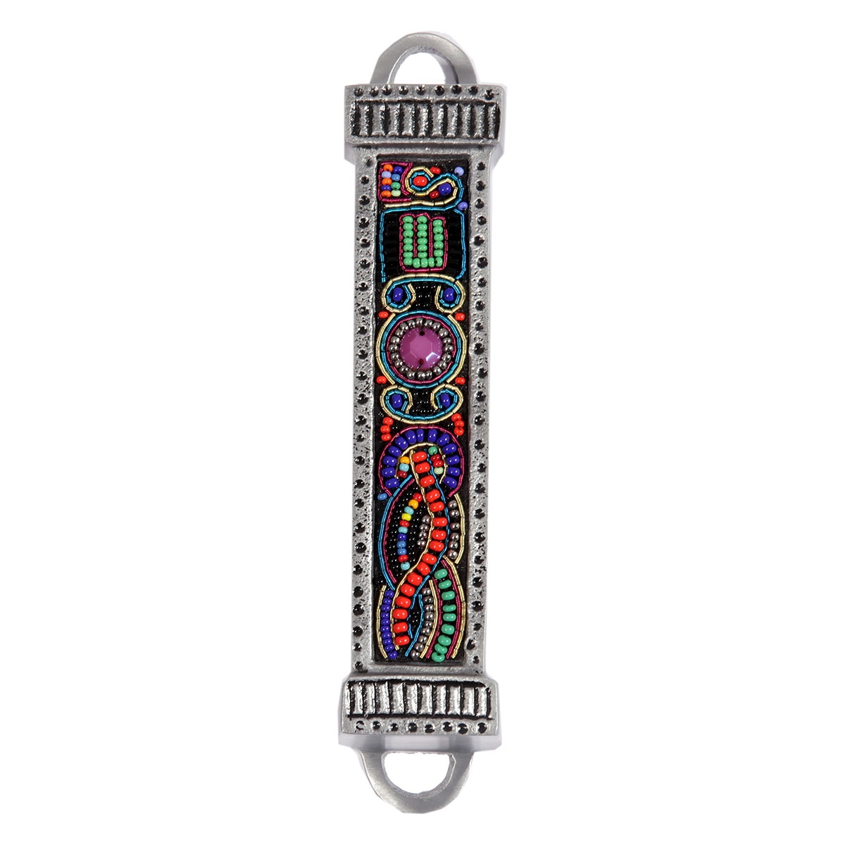 Yair Emanuel Aluminum Mezuzah with Embroidered Beads main product photo
