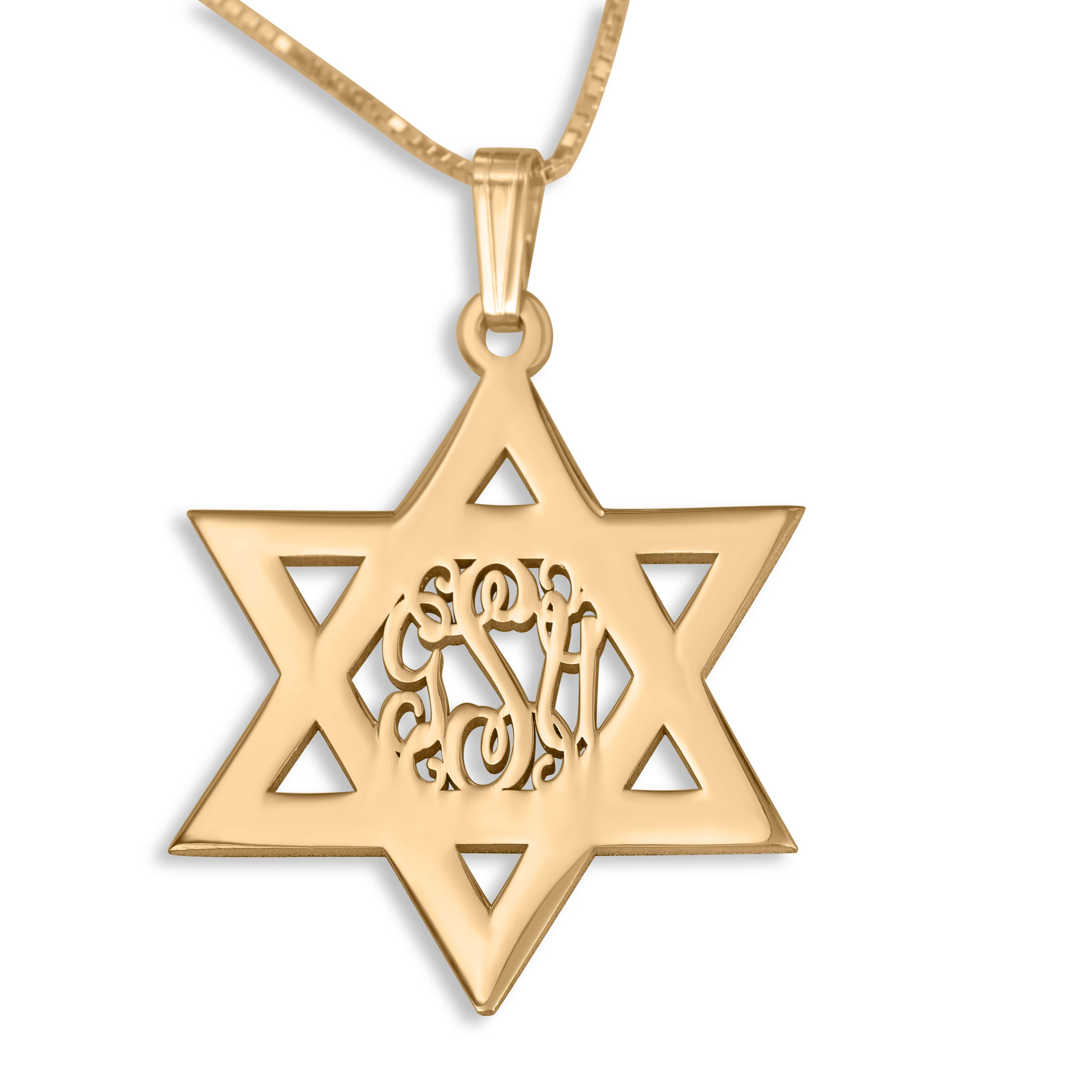 24K Gold Plated Silver Star of David Monogram Personalized Name Necklace-English main product photo