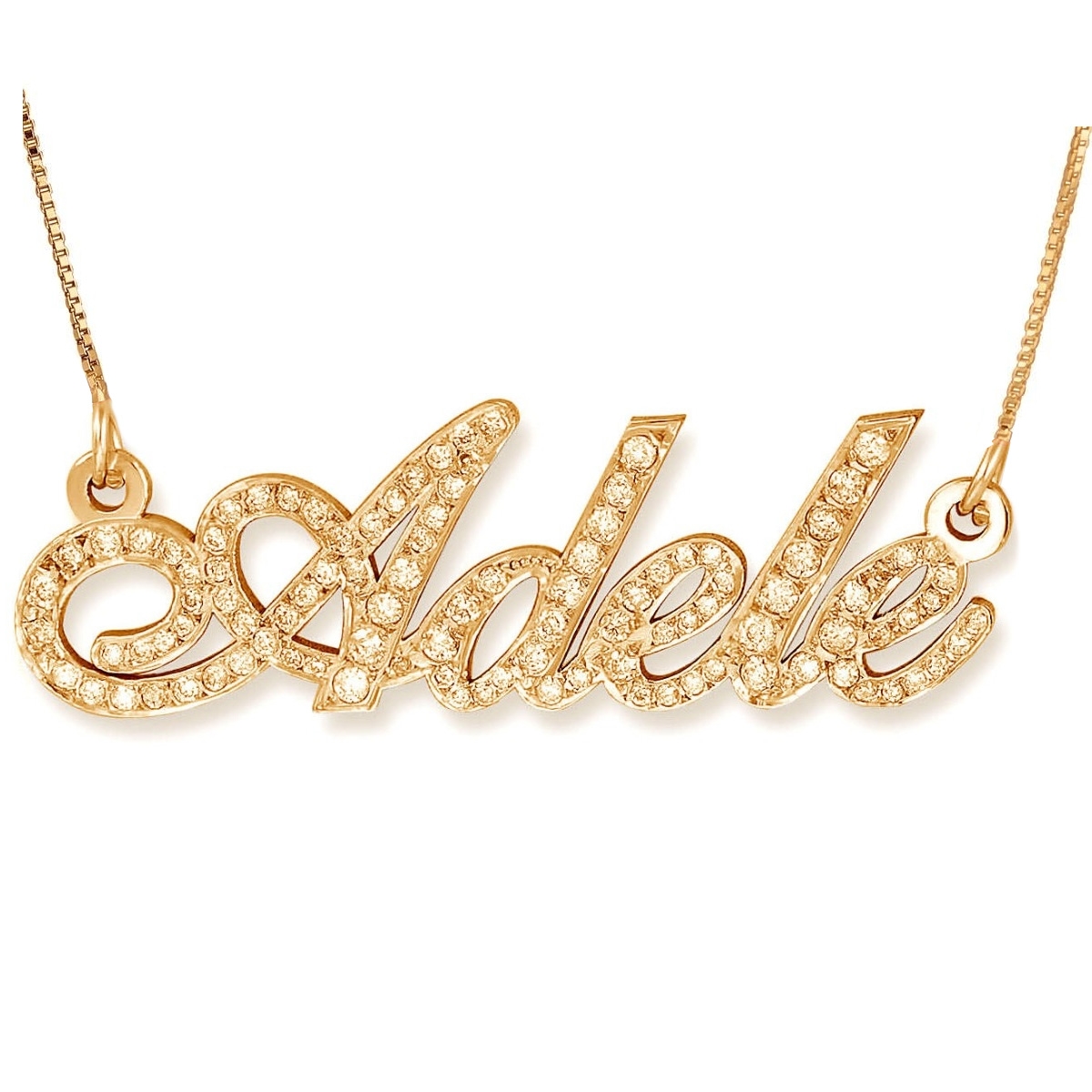 14K Gold Name Necklace (Hebrew/English) With Diamond Studded Letters main product photo