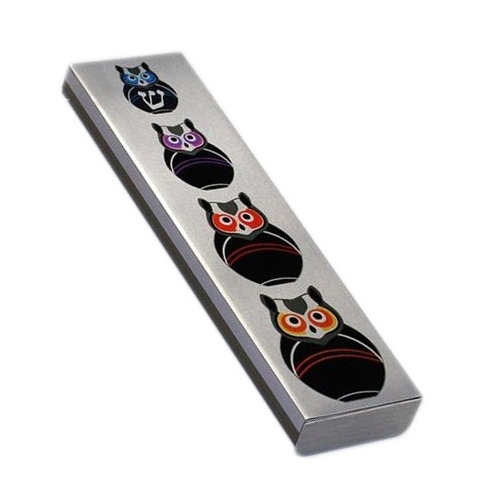 Ofek Wertman Handmade Aluminum Mezuzah Case with Shin - Owls  main product photo