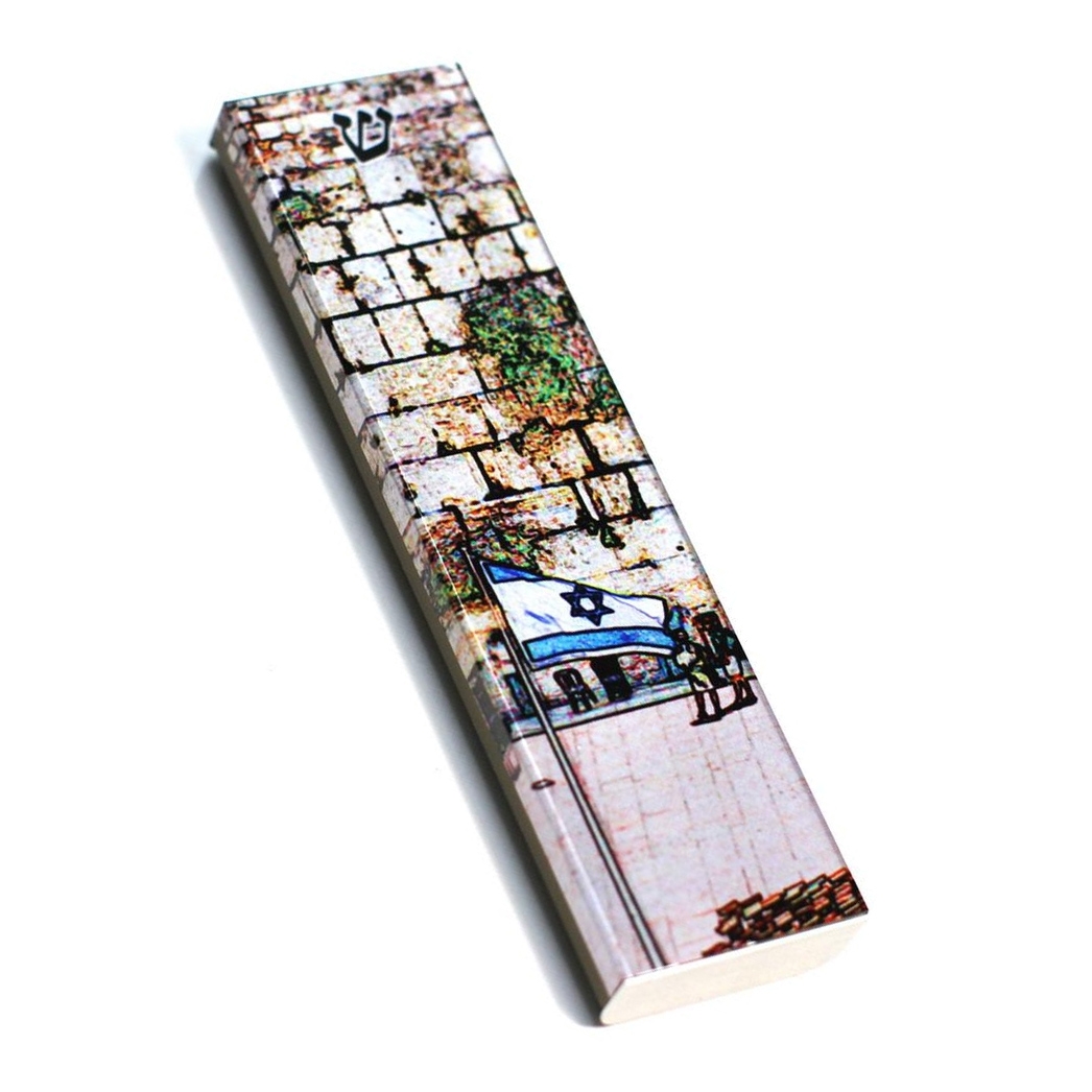 Ofek Wertman Handmade Western Wall & Israeli Flag Aluminum Mezuzah Case  main product photo
