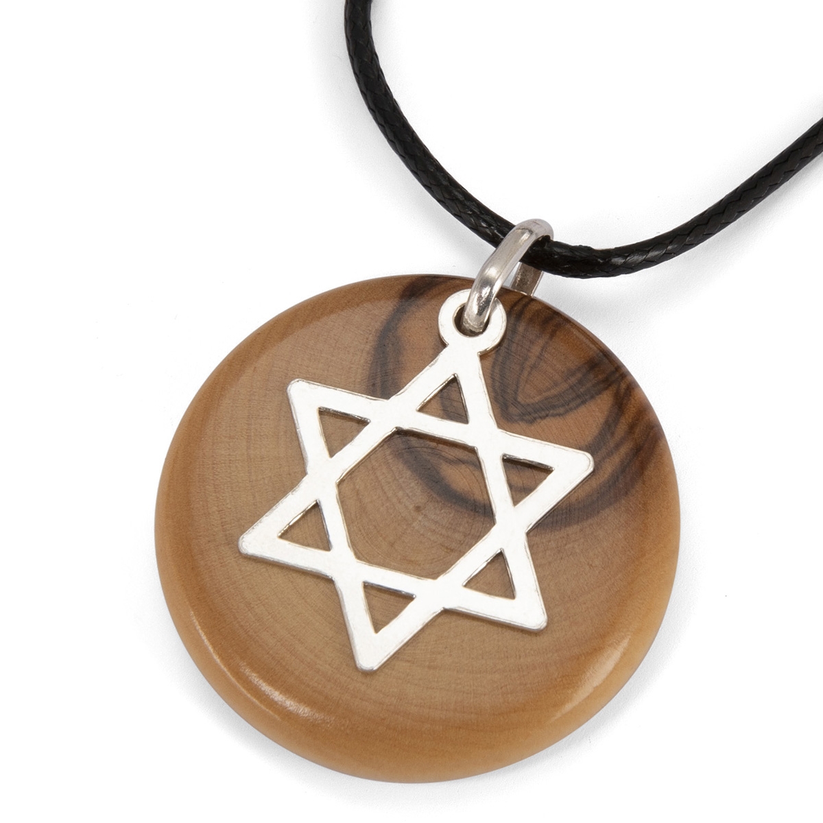 Handmade Olive Wood and Sterling Silver Star of David Necklace main product photo