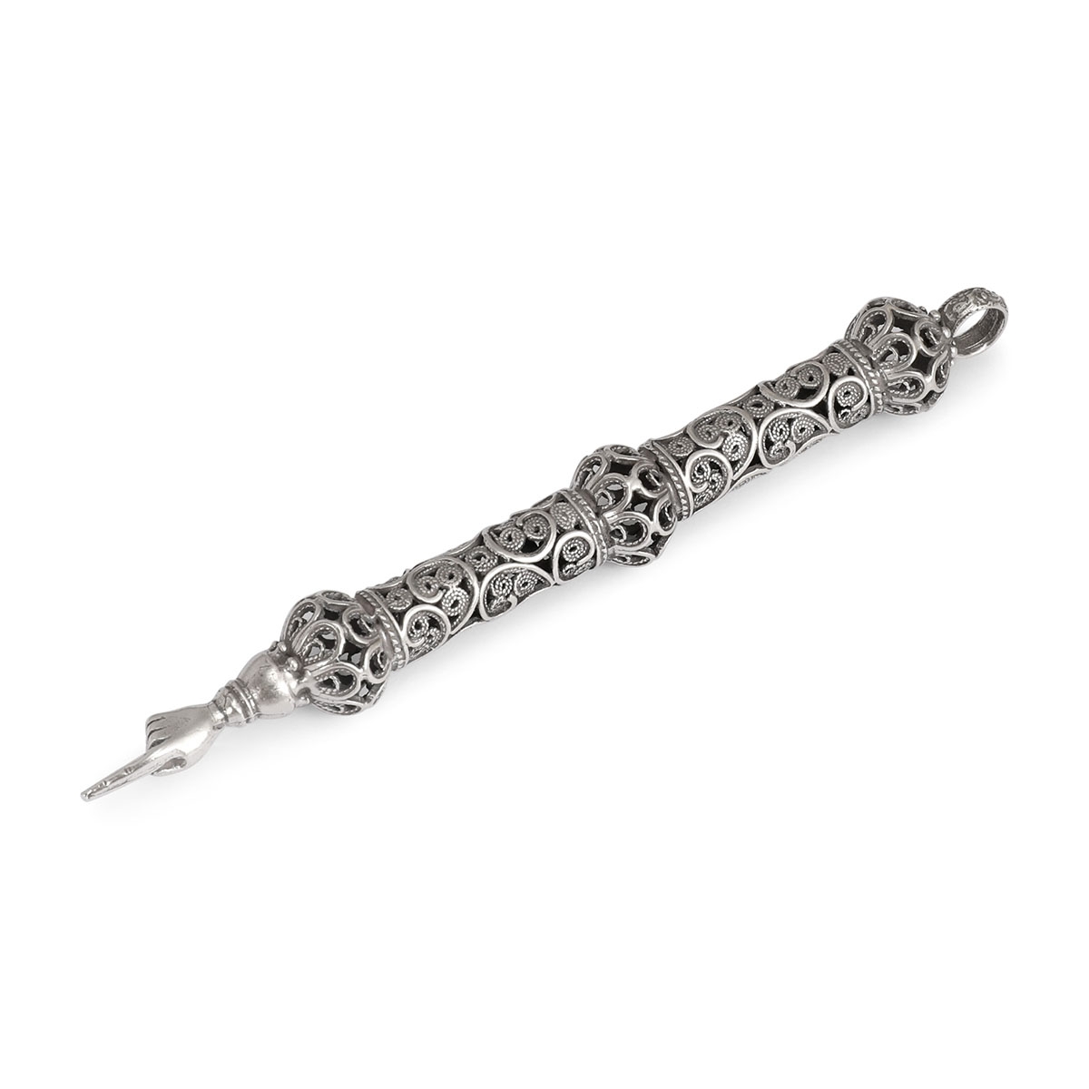 Traditional Yemenite Art Ornate Handcrafted Sterling Silver Yad (Torah Pointer) With Filigree Design main product photo