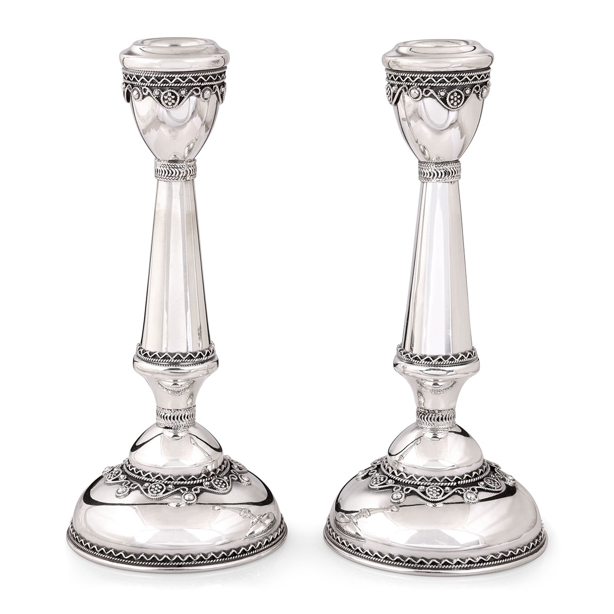 Traditional Yemenite Art Ornate Handcrafted Sterling Silver Shabbat Candlesticks main product photo