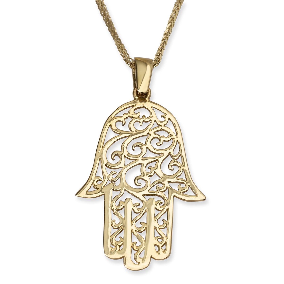 14K Yellow Gold Hamsa Pendant Necklace With Ornate Filigree Design main product photo