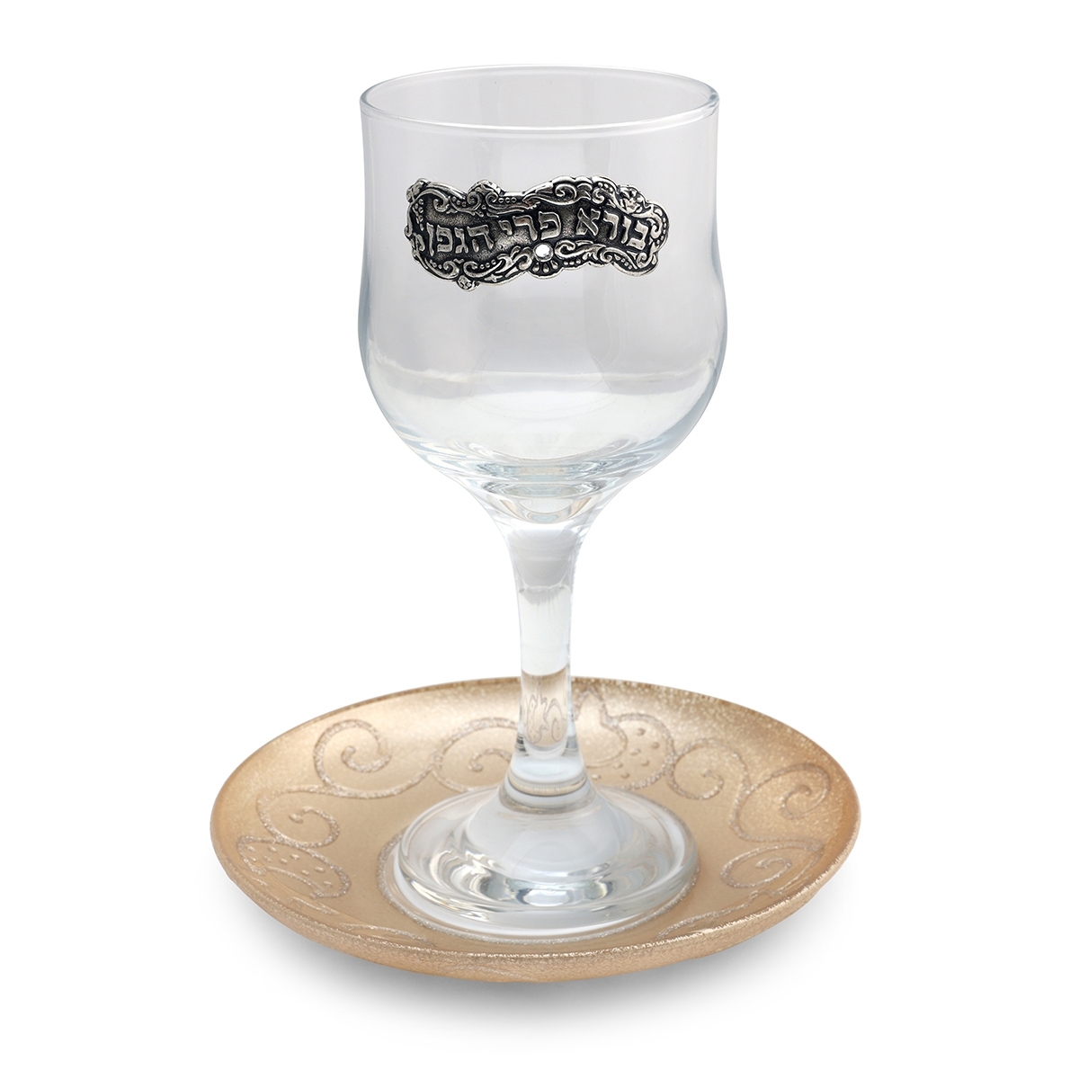 Handmade Glass Kiddush Cup Set With Ornate Design By Lily Art main product photo