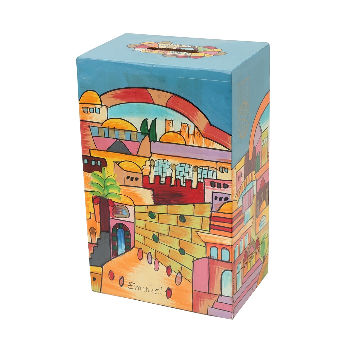 Personalized Wooden Tzedakah (Charity) Box - Jerusalem main product photo
