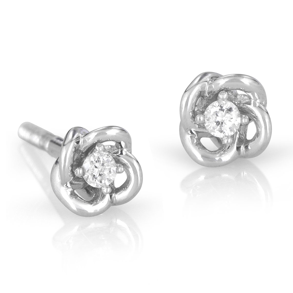 Petite 14K Gold 4-Pronged Diamond Stud Earrings With Chic Knotted Design (Choice of Color) main product photo