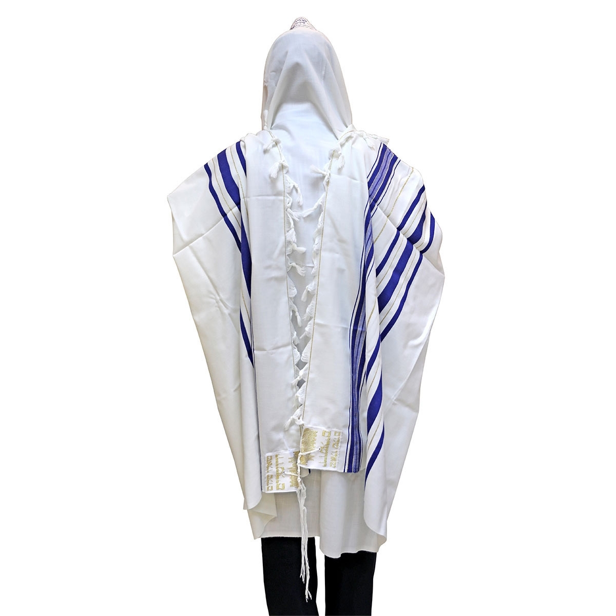 Traditional Wool Bar Mitzvah Tallit with Blue and Gold Stripes main product photo