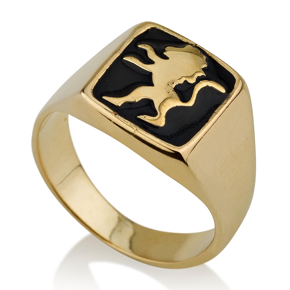 14K Gold and Black Enamel Lion of Judah Ring main product photo