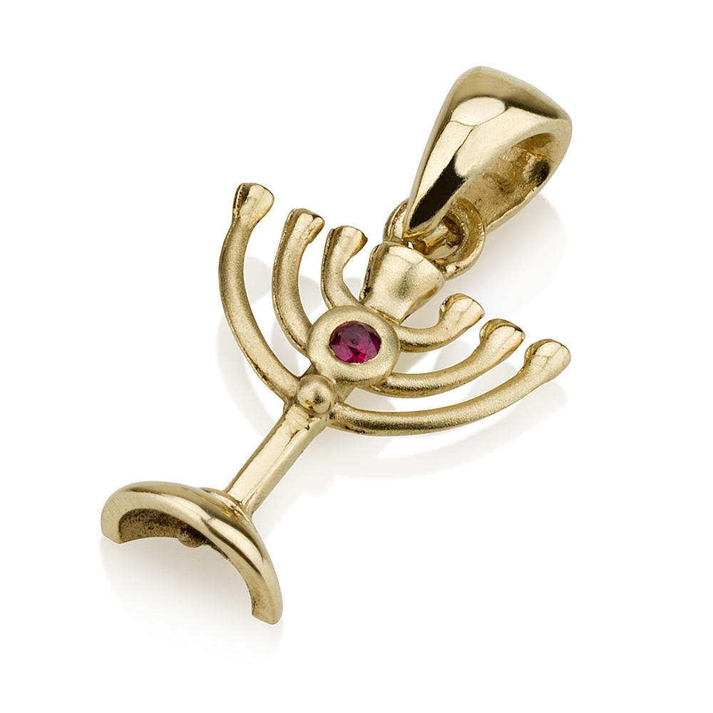 14K Yellow Gold Menorah Pendant with Central Ruby main product photo