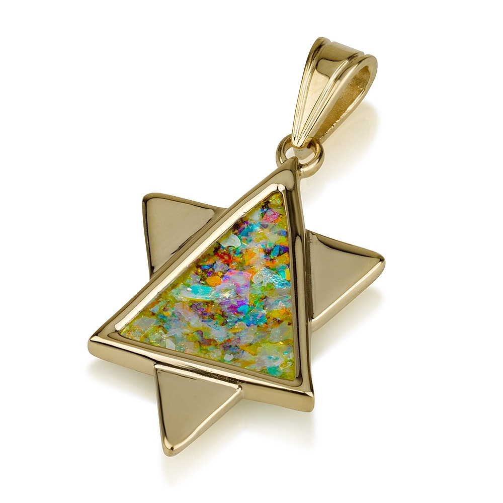 Elegant 14K Gold and Roman Glass Star of David Pendant  main product photo