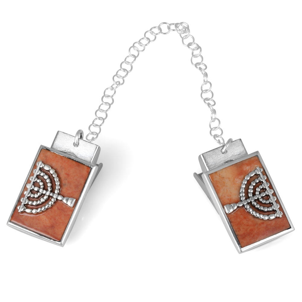 Sterling Silver Jerusalem Stone Tallit Clips with Menorah main product photo