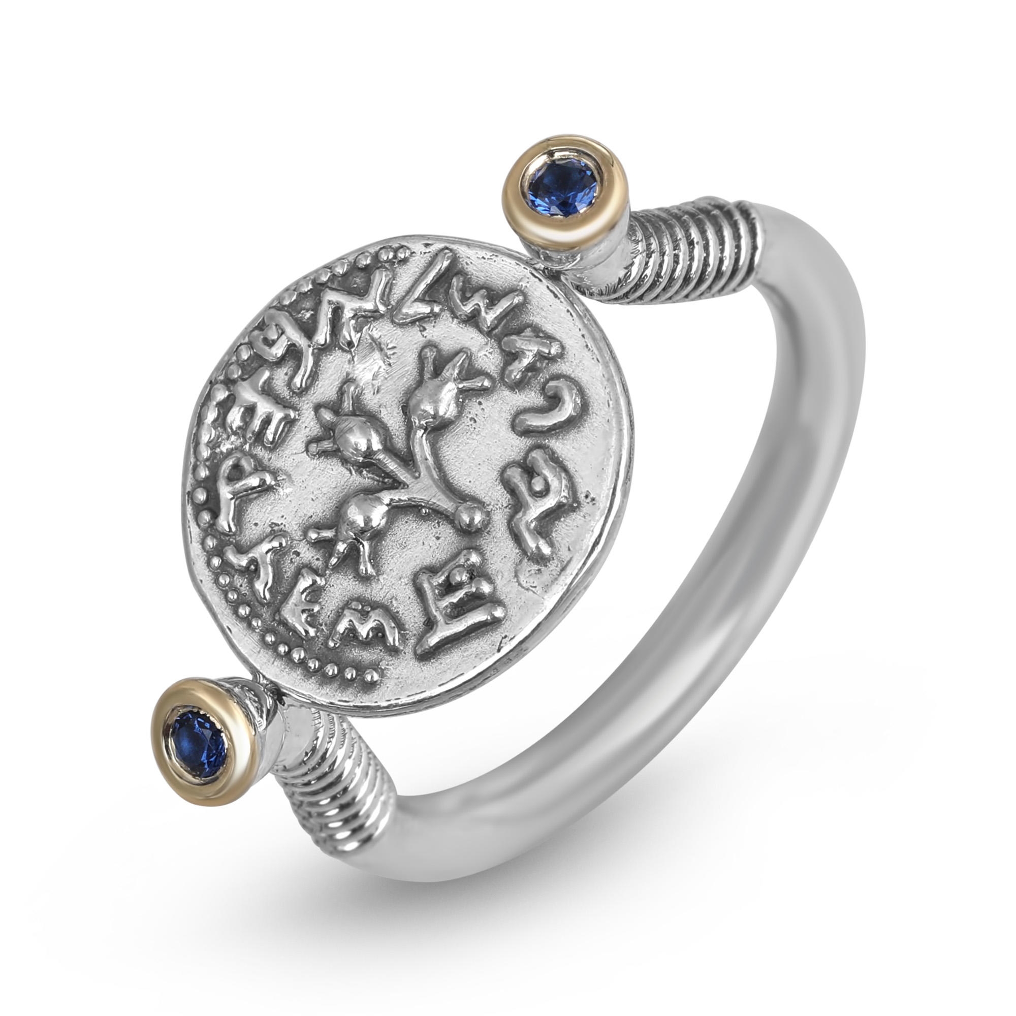 Sterling Silver Ancient Coin Replica Ring with Sapphires main product photo