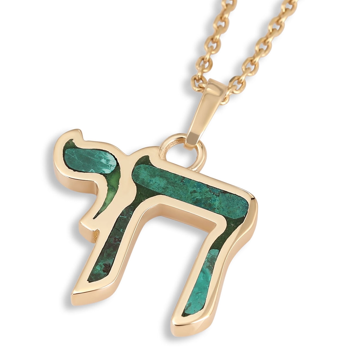 Rafael Jewelry 14K Gold and Eilat Stone Chai Pendant Necklace main product photo