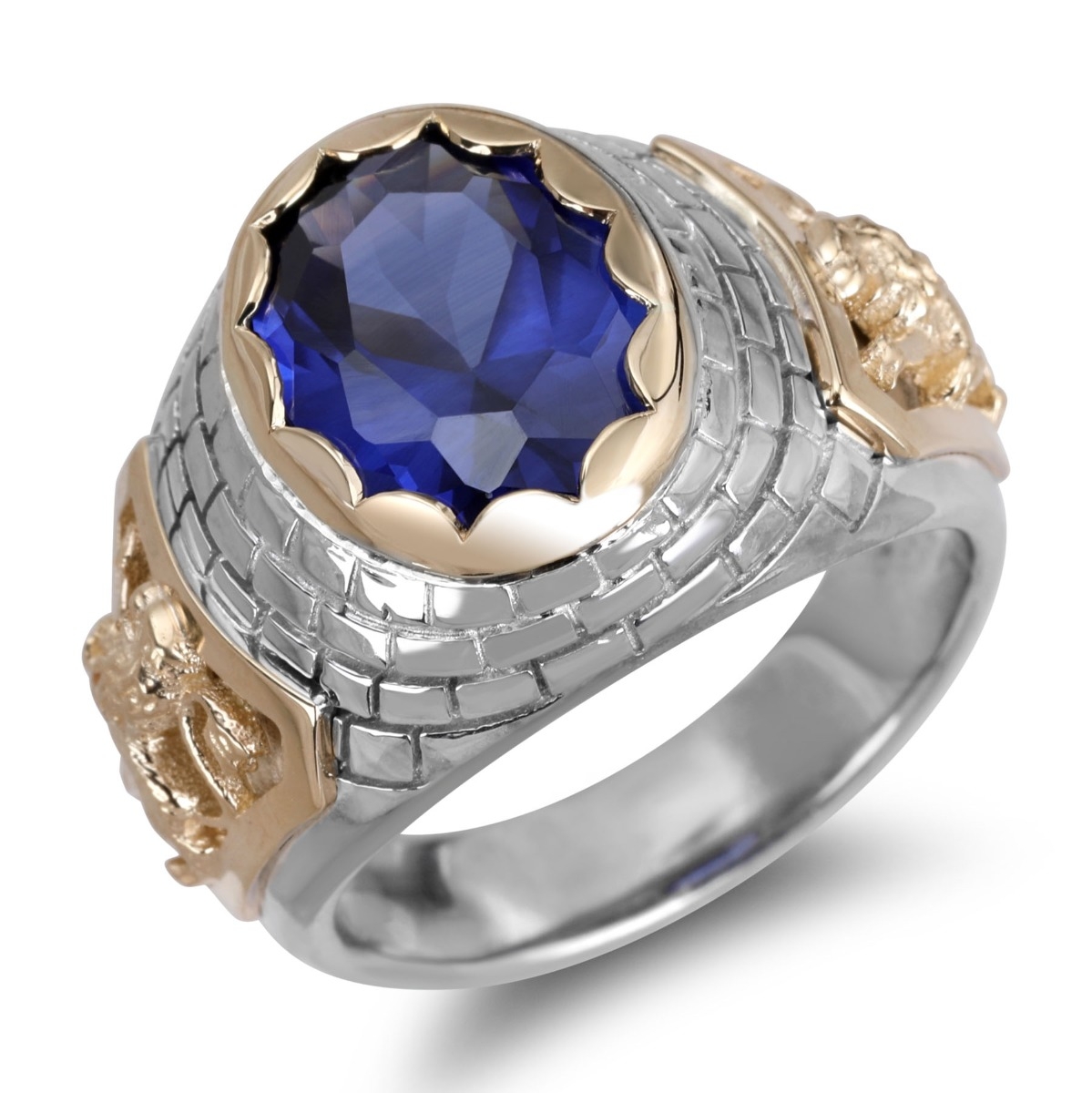 Rafael Jewelry Sterling Silver and 14K Yellow Gold Jerusalem Lion Sapphire Ring  main product photo