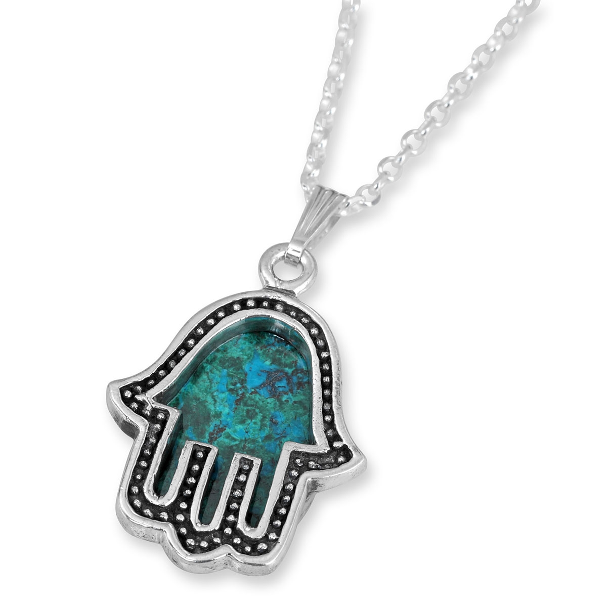Rafael Jewelry Eilat Stone in Silver Hamsa Frame Necklace - Black Border main product photo