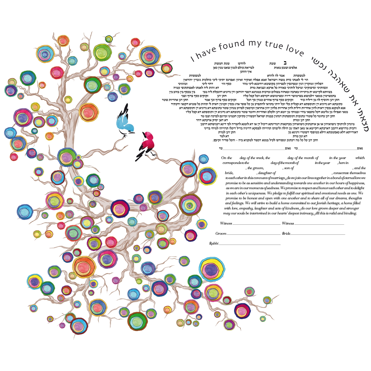 Ruth Rudin Personalized Ketubah – "Love Birds" main product photo