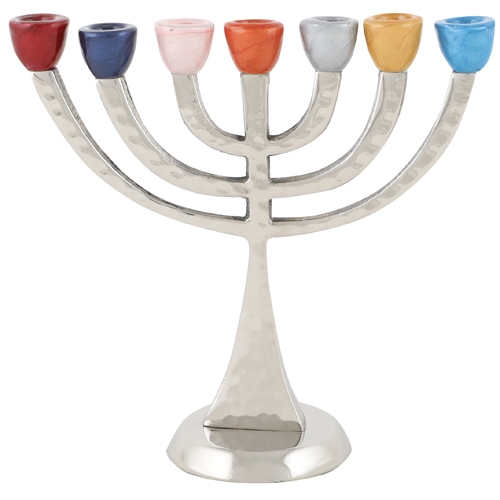 Seven-Branch Aluminium Multicoloured Menorah with Hammered Finish (13cm) main product photo