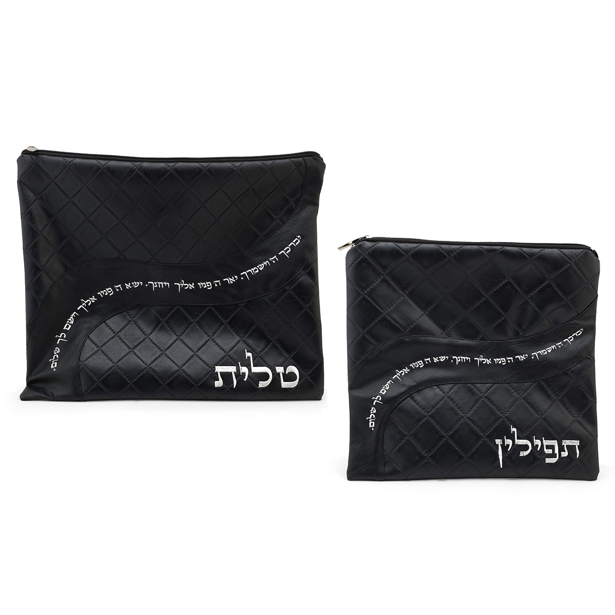 Black Faux Leather Tallit and Tefillin Bag Set with Priestly Blessing Design main product photo
