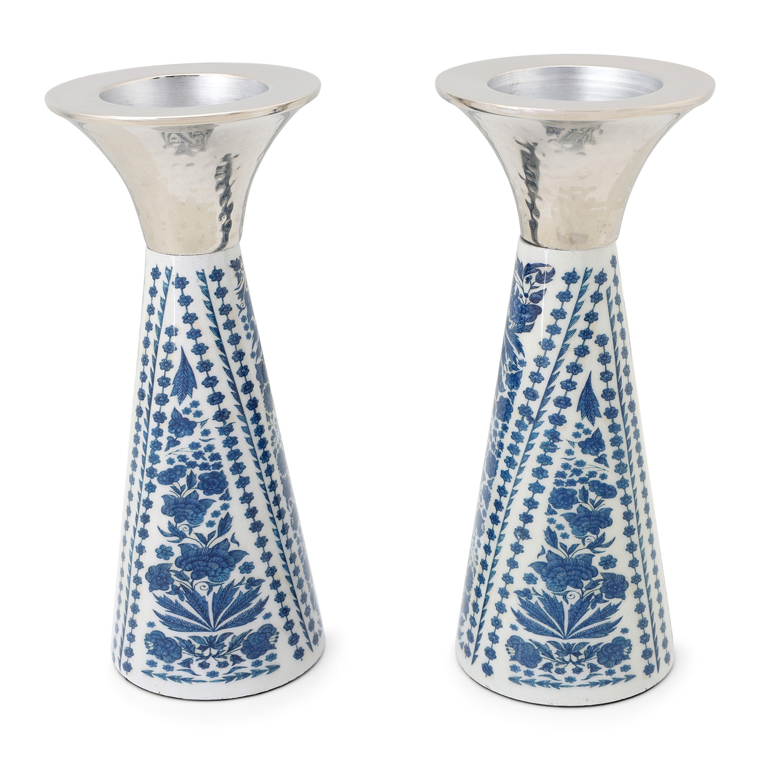 Yair Emanuel Painted Metal Shabbat Candlesticks with Hammered Top - Design Option main product photo