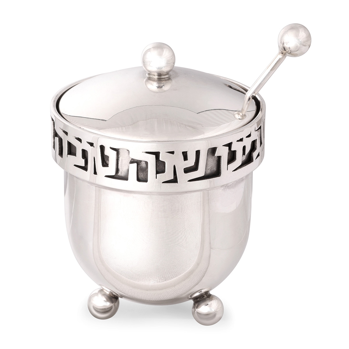 Bier Judaica 925 Sterling Silver Honey Dish Set for Rosh Hashanah main product photo