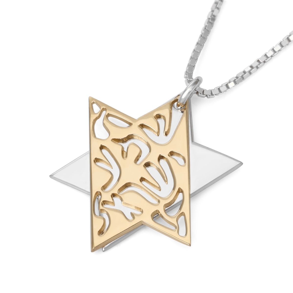 Shema Yisrael Sterling Silver and Gold Plated Star of David Necklace main product photo