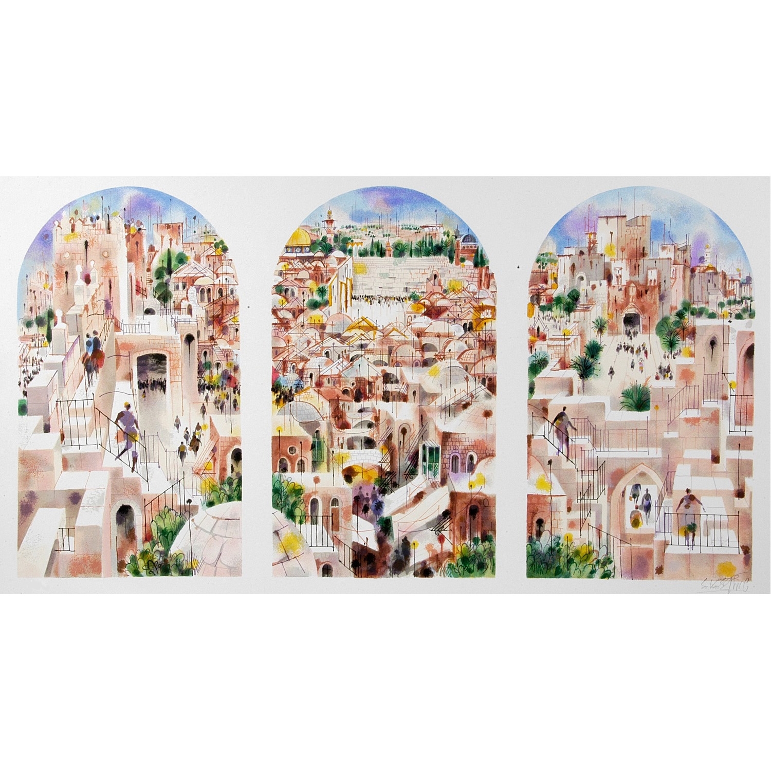 Shmuel Katz Jerusalem Triptych Serigraph main product photo
