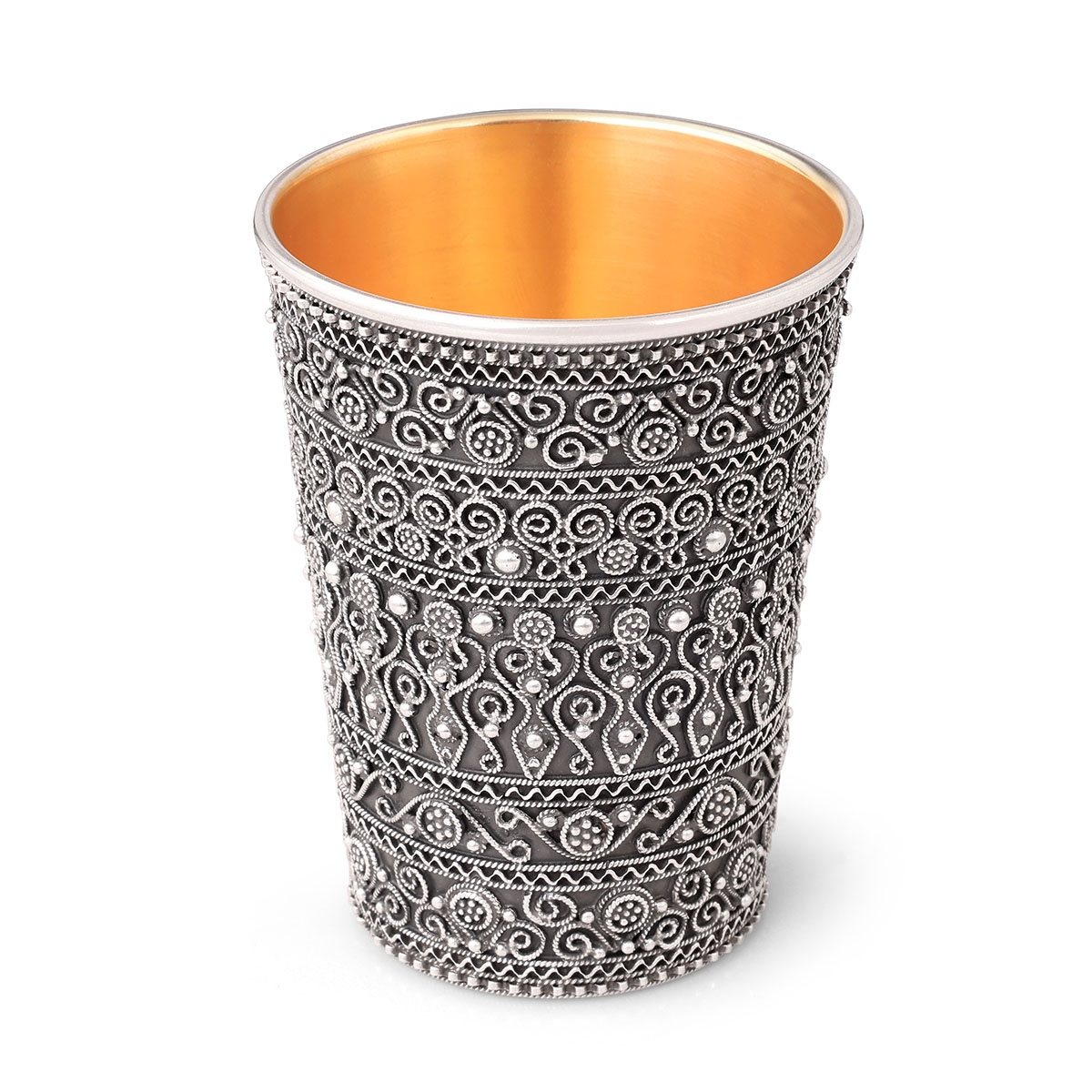 Traditional Yemenite Art Luxurious Handcrafted Sterling Silver Kiddush Cup With Filigree Design main product photo