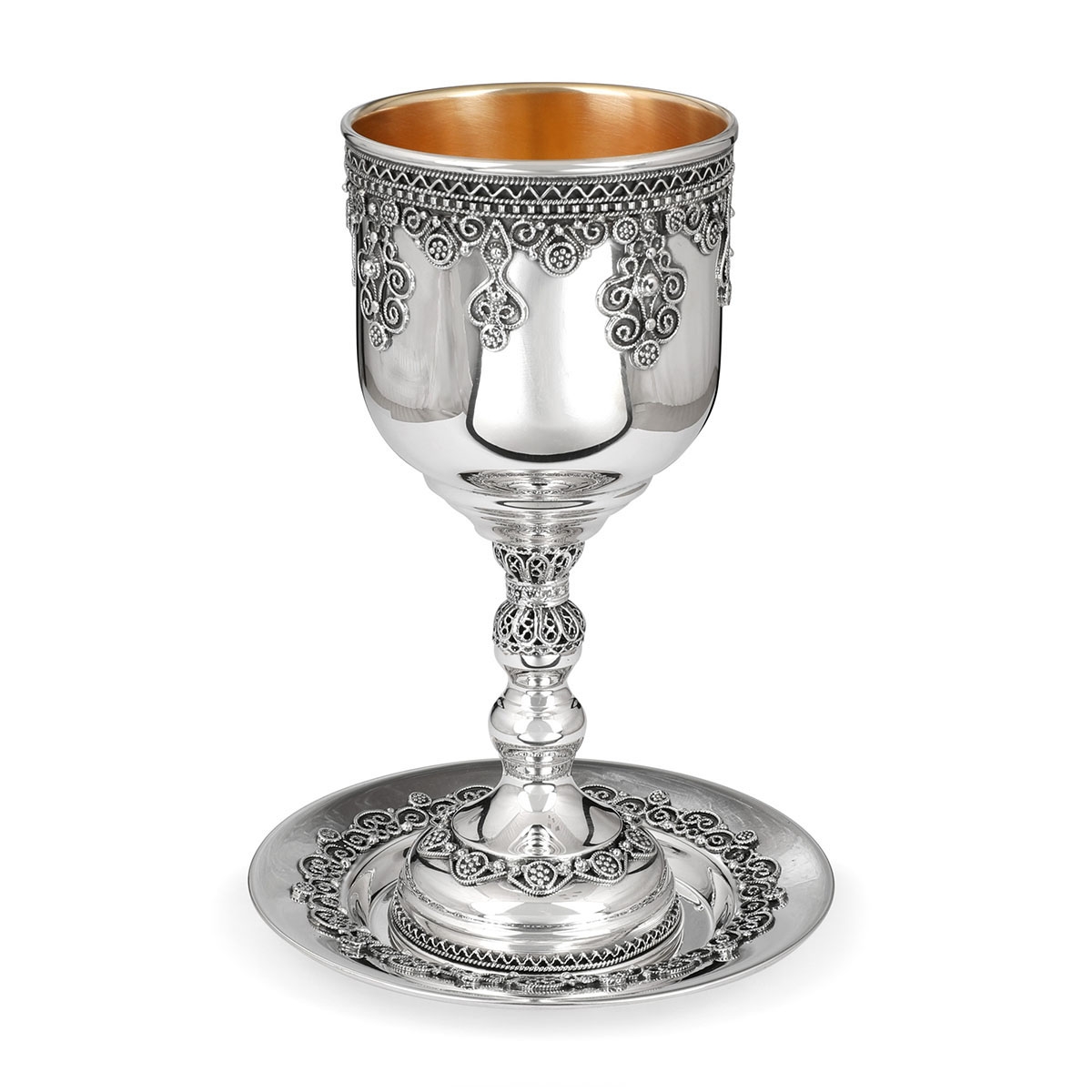 Traditional Yemenite Art Handcrafted Sterling Silver Kiddush Cup With Refined Ornamental Design main product photo