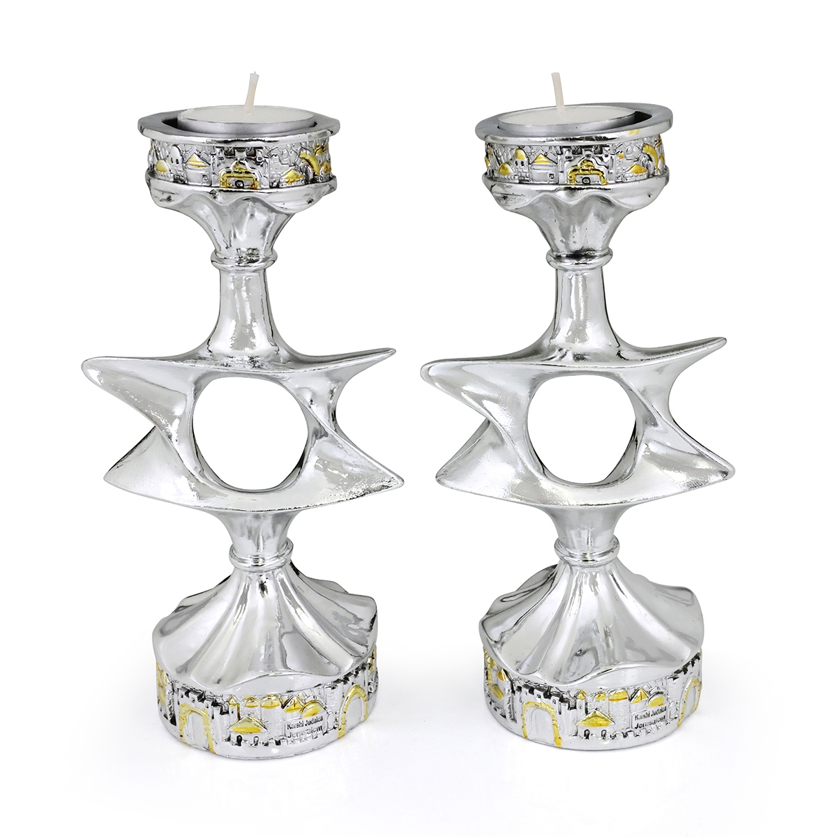 Silver and Gold Plated Candlesticks - Jerusalem and Star of David main product photo