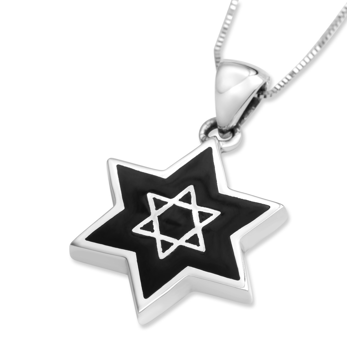 Sterling Silver Star of David Pendant Necklace with Onyx Filling main product photo
