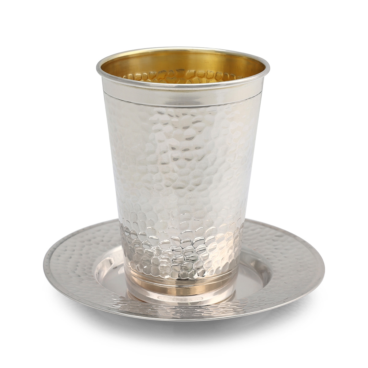 Traditional Yemenite Art Handcrafted Sterling Silver Kiddush Cup With Hammered Finish main product photo