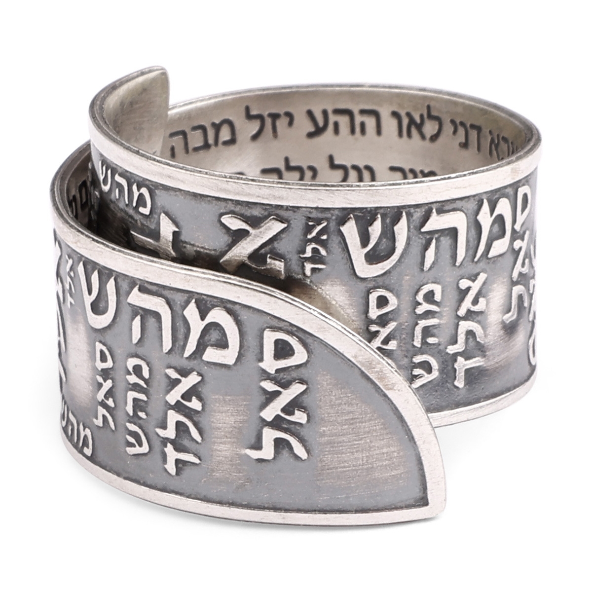 Handmade Blackened 925 Sterling Silver Adjustable Unisex Kabbalah Ring With 72 Mystical Names main product photo