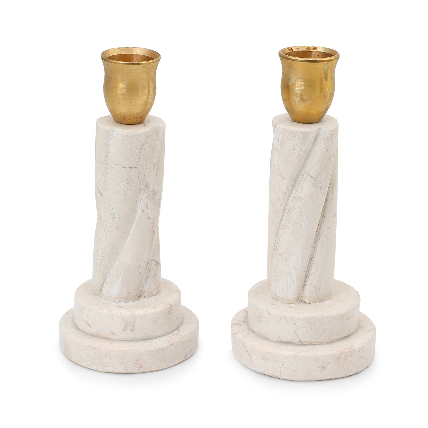 Jerusalem Stone Spiral Design Shabbat Candlesticks main product photo