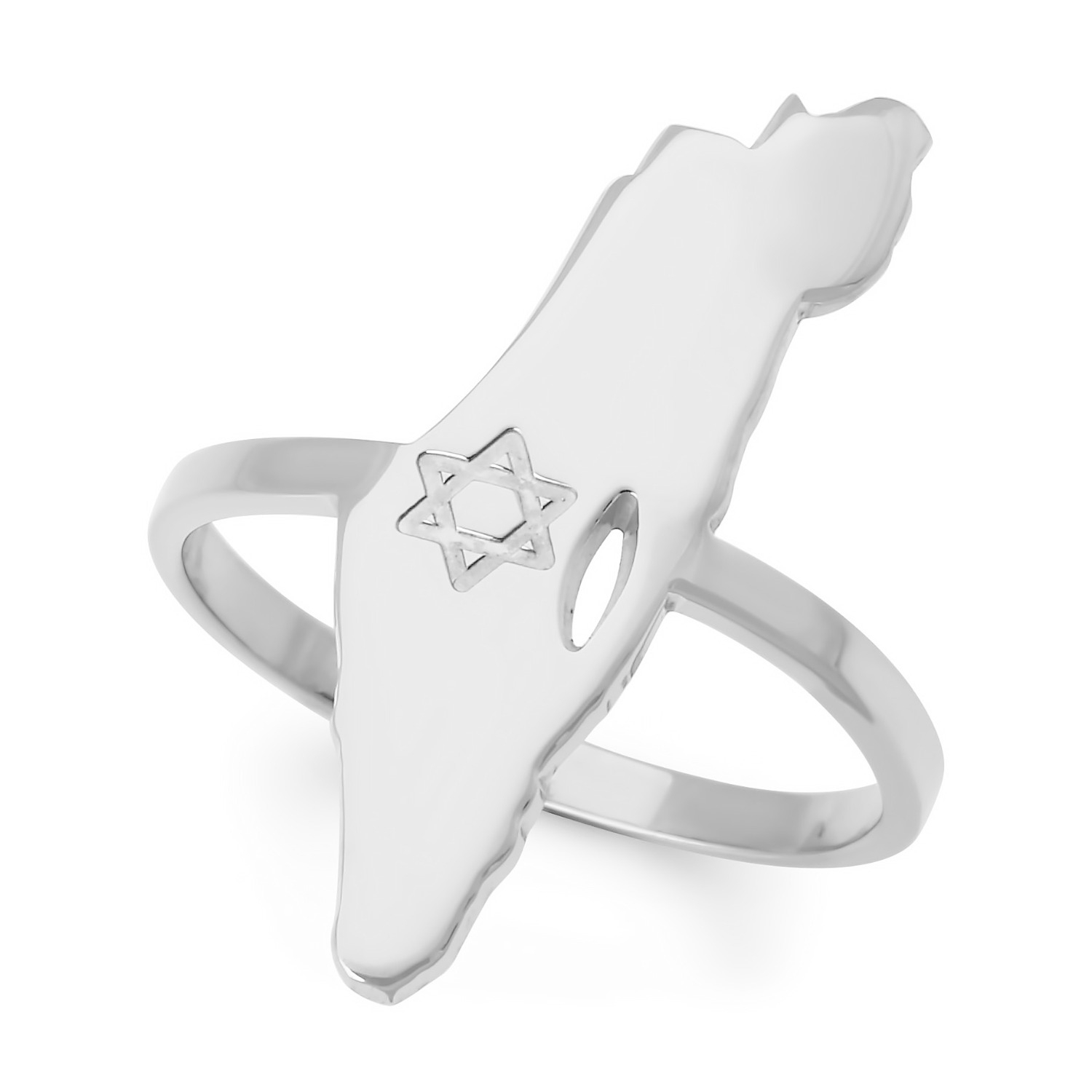 Slim Sterling Silver Map of Israel Ring with Star of David main product photo