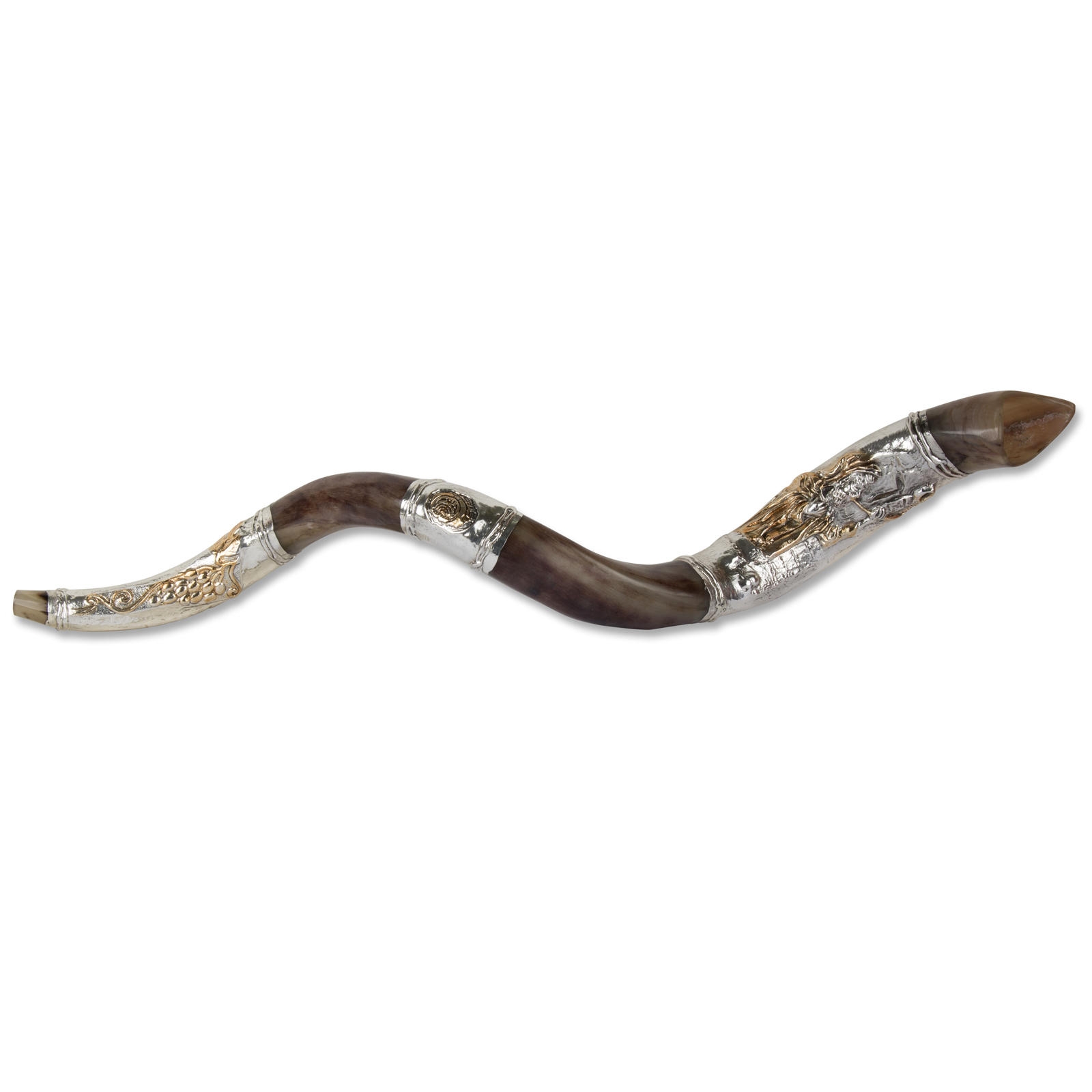 Sterling Silver Plated Yemenite Kudu Shofar - Chassid Design (Choice of Sizes) main product photo