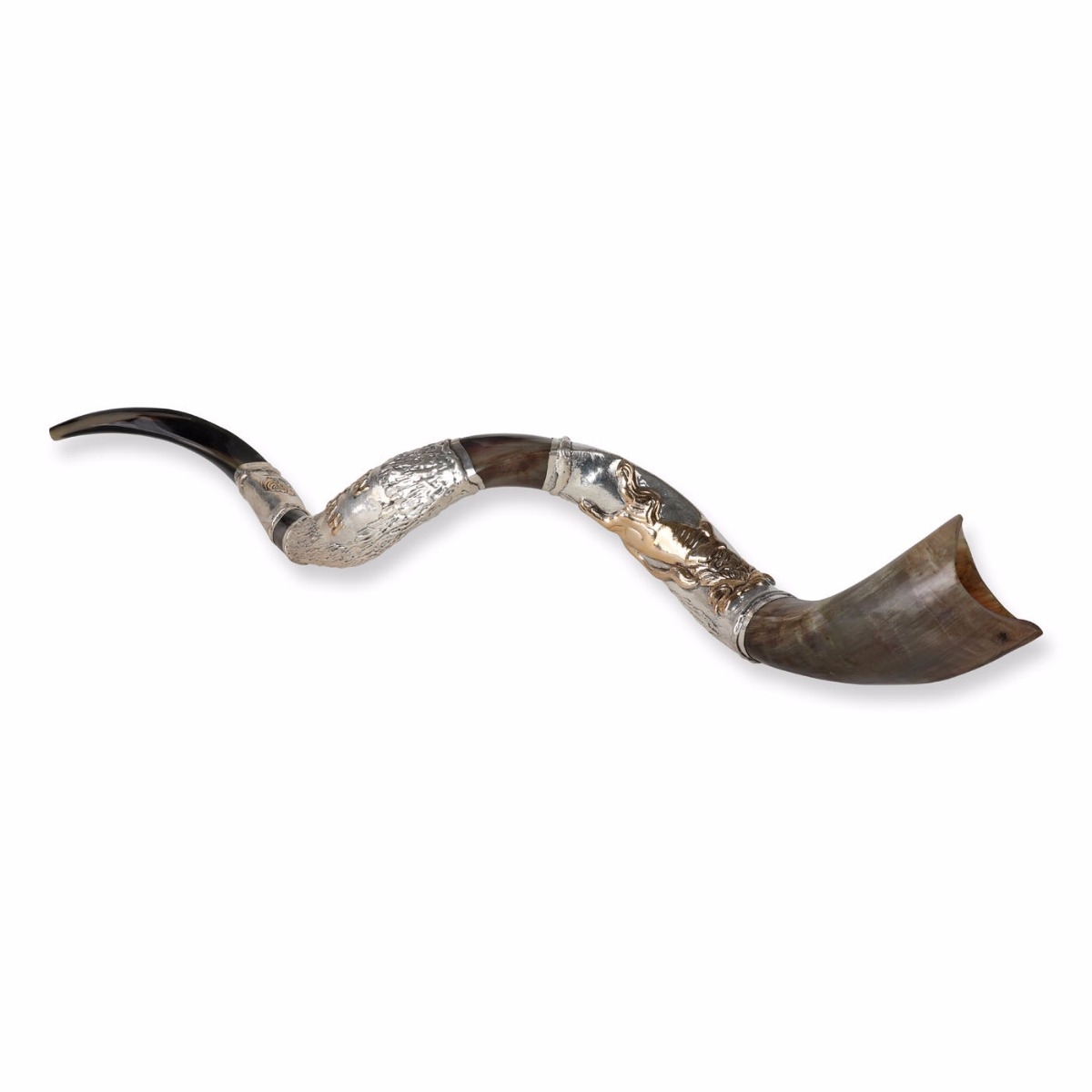 Sterling Silver Plated Yemenite Kudu Shofar – Lion of Judah (Choice of Sizes) main product photo