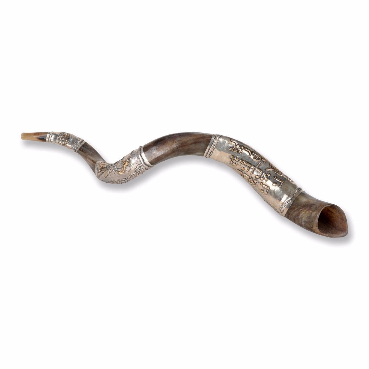 Sterling Silver Plated Yemenite Kudu Shofar – Shema Yisrael (Choice of Sizes) main product photo