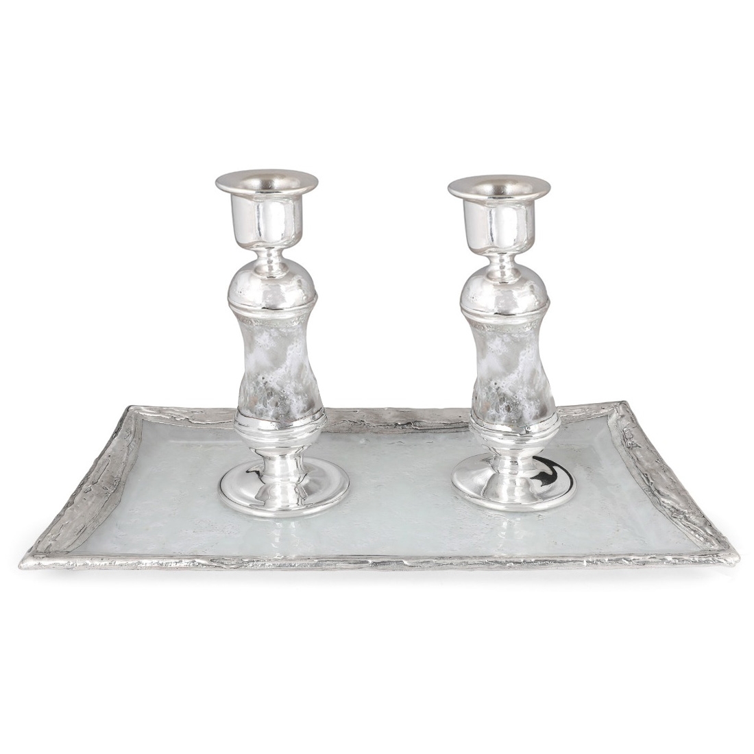 Handcrafted White Glass and Sterling Silver-Plated Shabbat Candlesticks main product photo