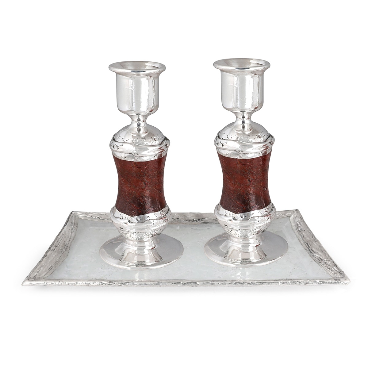 Handmade Red Glass and Sterling Silver-Plated Shabbat Candlesticks main product photo