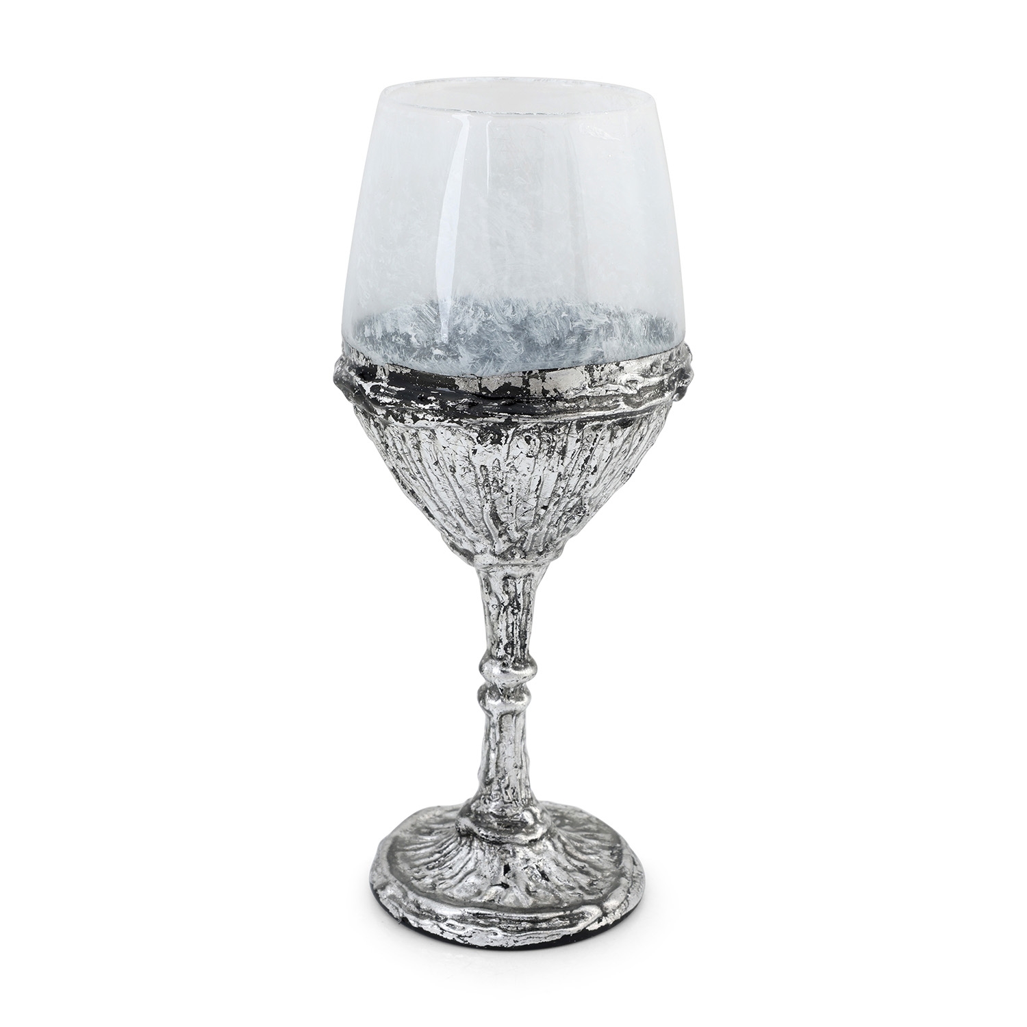 Handcrafted White Glass and Sterling Silver-Plated Kiddush Cup main product photo