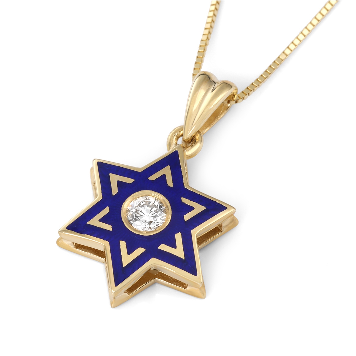 Deluxe 14K Yellow Gold & Blue Enamel Star of David Children's Pendant Necklace With White Diamond  main product photo