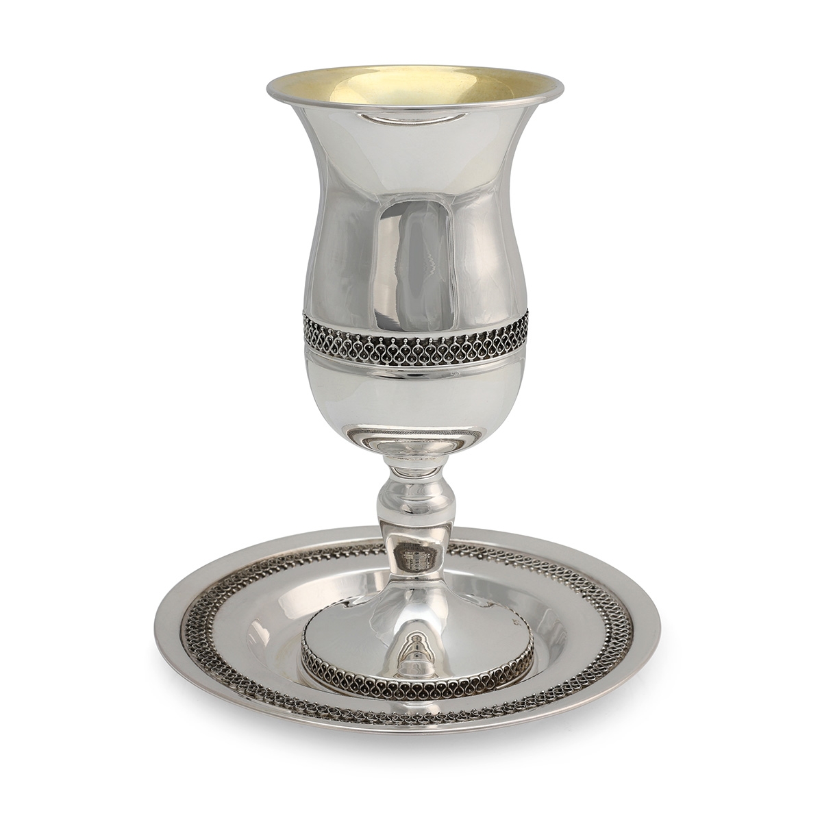 Handcrafted Stemmed Sterling Silver Filigree Kiddush Cup With Lip By Traditional Yemenite Art main product photo