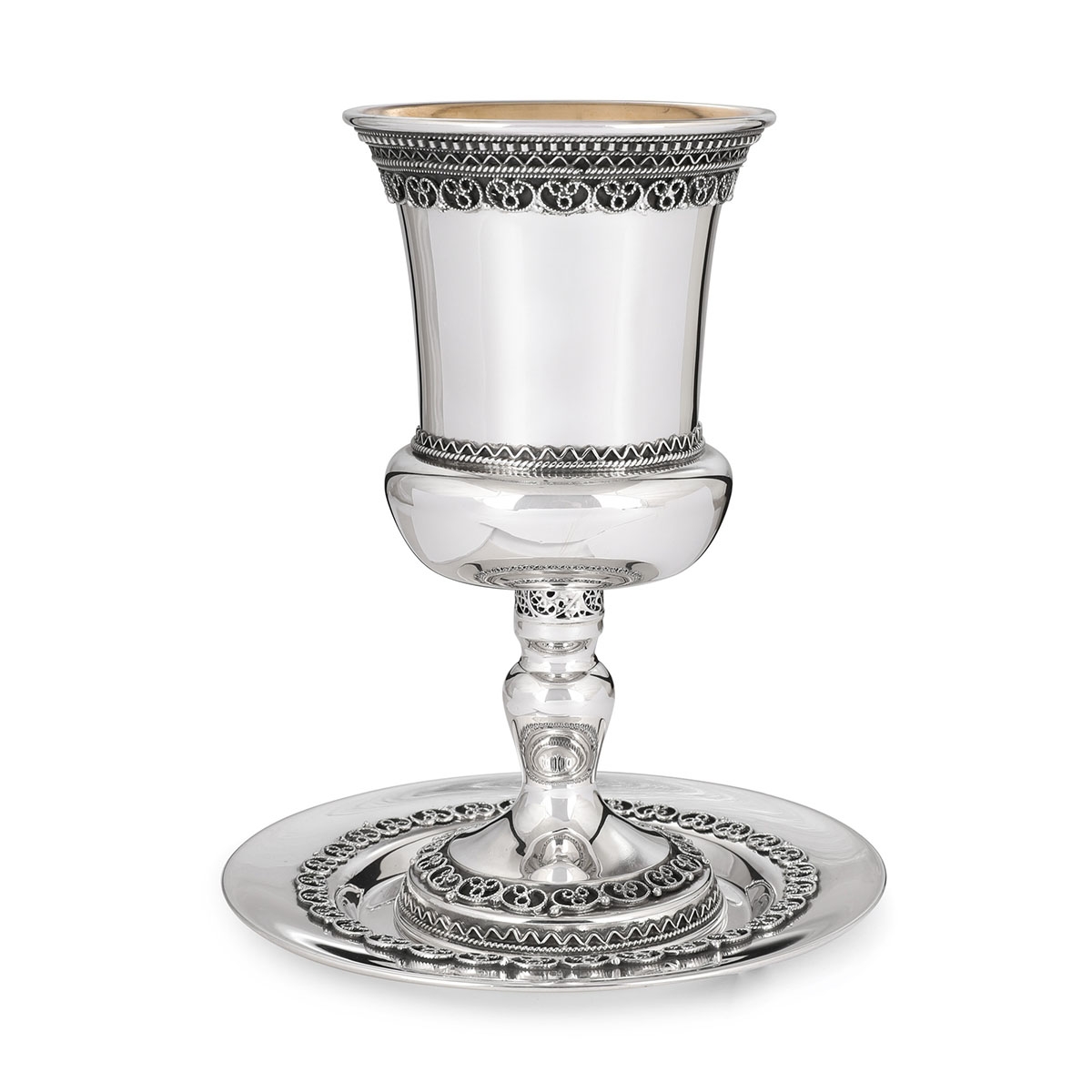 Traditional Yemenite Art Sterling Silver Kiddush Cup With Refined Filigree Design main product photo