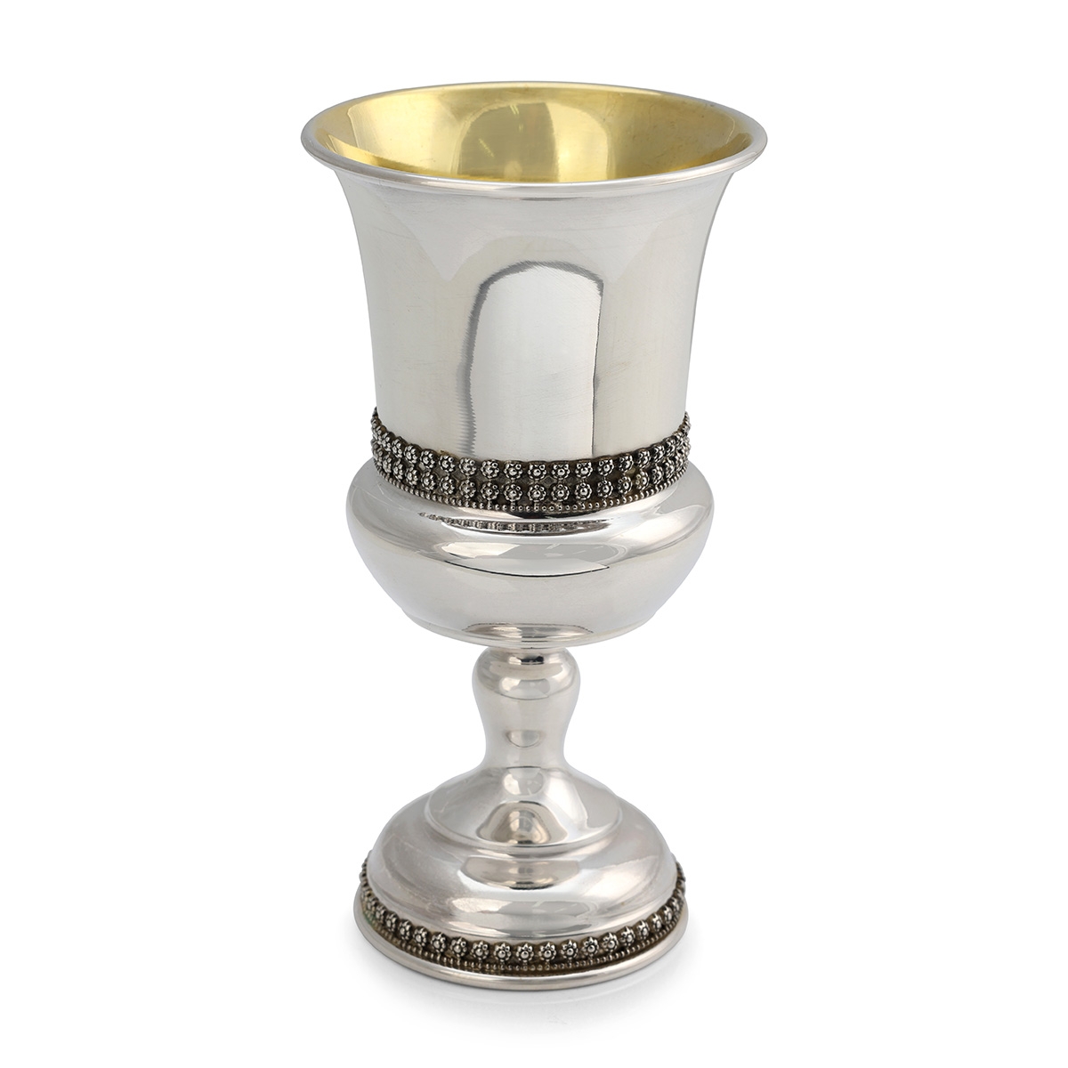 Handcrafted Stemmed Sterling Silver Kiddush Cup With Refined Filigree Design By Traditional Yemenite Art main product photo