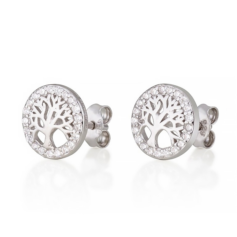 Sterling Silver Tree of Life Earrings with Zircon Stones main product photo